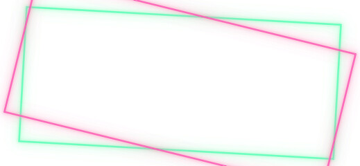 Vibrant dual color neon light. green pink overlapping rectangle frames, double intersecting glowing border. for cyberpunk gamer overlay, party flyer layout. transparent isolated layer png. © PNG KING