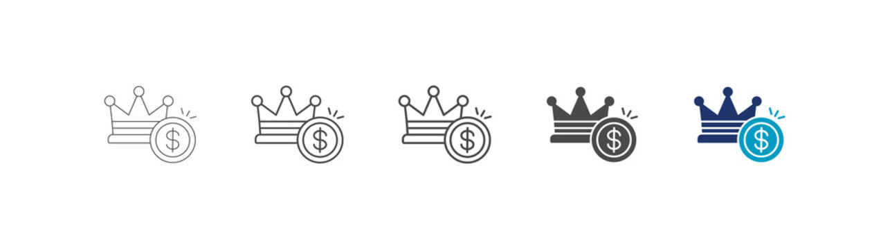 royalties icon set consisting of multiple styles vector illustration. editable stroke