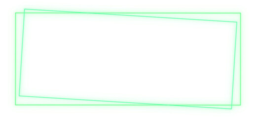 Vibrant glowing neon light. intersecting green rectangle frame, angled double border element. for futuristic cyber gamer stream overlay, night club layout. isolated cut out transparent png. © PNG KING