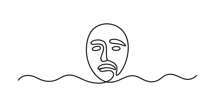 Minimalist continuous single line drawing of a human face with a mustache and wavy line in a simple modern art style Vector, illustration