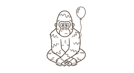Gorilla Holding Balloon Sitting on Floor. © Busmarstd