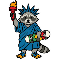 Raccoon dressed as Statue Liberty skateboarder. © haidan