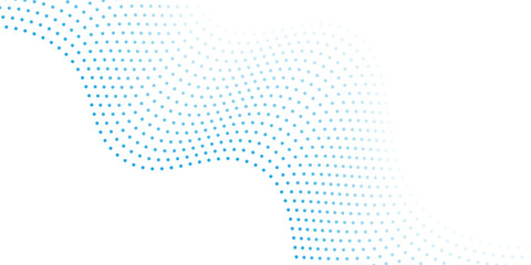 Blue dotted wave line pattern. Light halftone undulate net background. Abstract air flowing particle wallpaper. © rosy