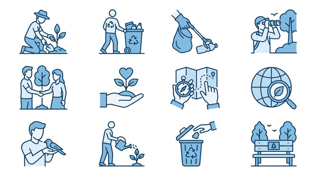 Environmental volunteering and community action icons.
