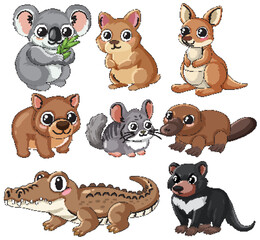 Collection of Cute Australian Animal Vector Illustrations on White Background © blueringmedia