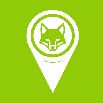 Green fox head map pin icon.