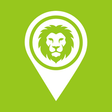 Lion Face Map Location Icon Graphic.