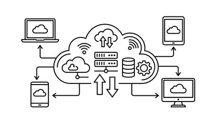 Modern cloud computing network with connected devices and data flow icons Vector © MST REZIA