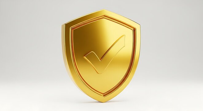Golden Shield with Checkmark Symbol for Security and Protection.