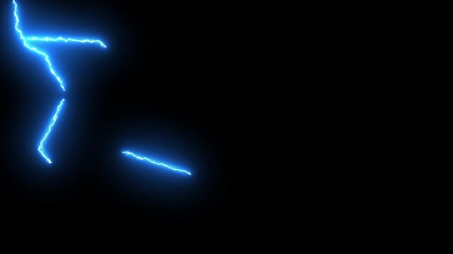 Lightning storm overlay with bright blue thunderbolts, electric energy bursts, and animated flash effects on alpha channel background, 4K resolution VFX footage.