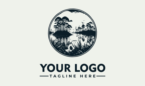 Vintage swamp forest lake badge template vector logo illustration design