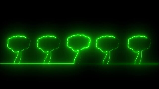 Neon glowing palm tree sign icon on black background. 4k video