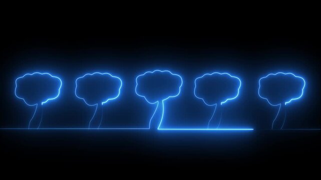Neon glowing palm tree sign icon on black background. 4k video