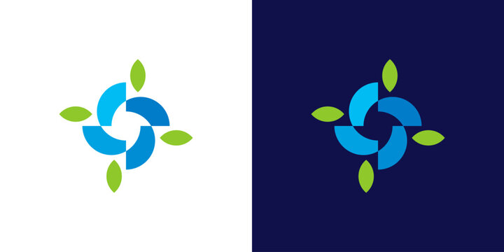 logo design fan and leaf, design vector icon idea