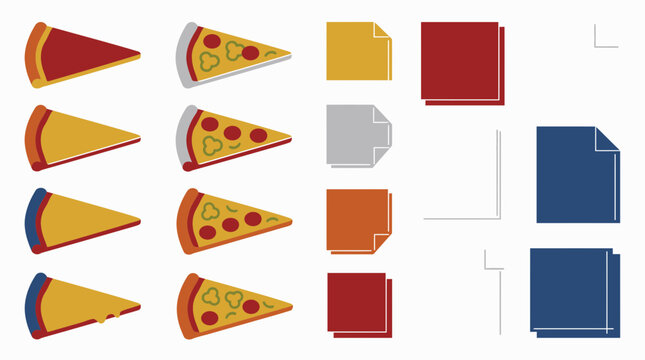 Pizza slices and colorful sticky paper note icons set.