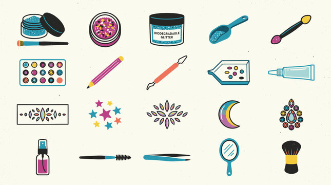 Professional cosmetics and makeup artist tool icons set.