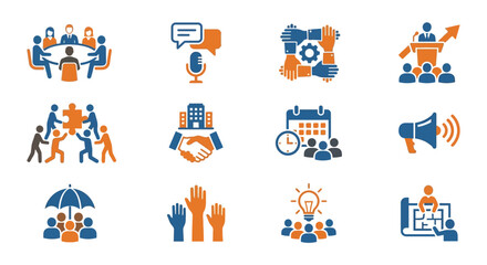 Fototapeta premium Corporate collaboration and strategic business meeting icons.