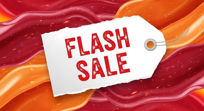 Flash Sale Tag on Dynamic Red Orange Background.