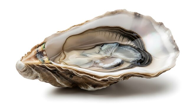 Fresh Raw Oyster in Shell Isolated on White Background.