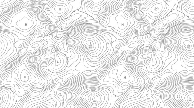 Weather Map with Contour Lines and Pressure Systems