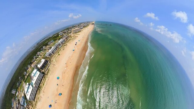 Aerial tiny planet pov Nags Head NC USA drone video 4k 2026