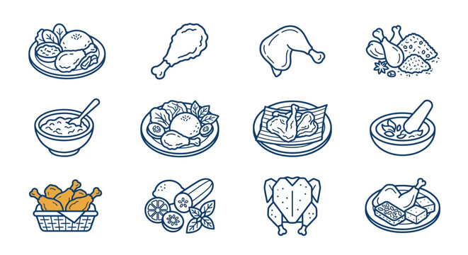Assorted Indonesian chicken meal and ingredient icons.