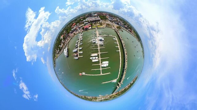 Aerial video tiny planet St Augustine Florida 2026 4k 60fps