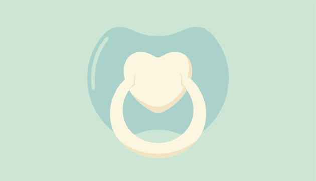 Cute light blue baby pacifier with a heart shaped handle on a soft mint green background for nursery design.