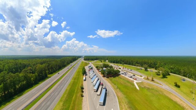 I95 northbound rest area Hastings Florida aerial 4k drone video flyover
