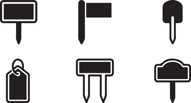 Simple black and white push pin icons with different shapes Vector