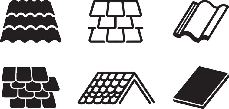 Six different types of roofing materials vector illustration Vector