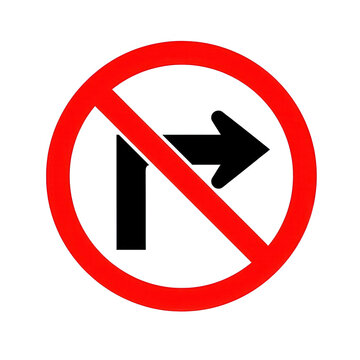 No right turn road sign with arrow prohibited symbol