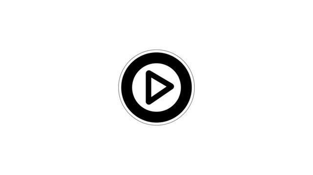 Video play button icon on a black background 4k video animation.