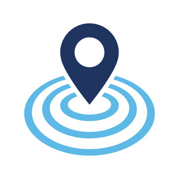 Map pin icon with ripple effect symbol for proximity alert location navigation broadcast interface wayfinding