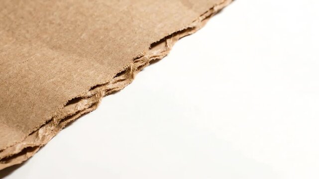 Minimalist brown kraft paper with torn edge moving slowly over a clean white background creates a textured border