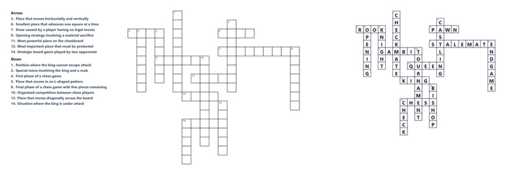 Chess Terms Crossword Educational Worksheet