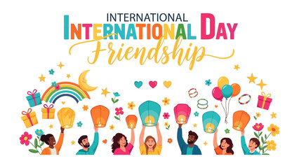 Fototapeta premium Celebration of International Friendship Day: A vibrant illustration depicting diverse people celebrating International Friendship Day.