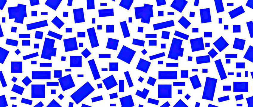 Abstract Blue Geometric Shapes Seamless Pattern, Random Rectangles and Squares Background