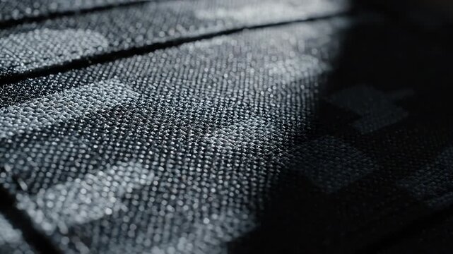 Cinematic close up of a gray camouflage textured surface with dynamic lighting and shadows moving across the abstract pattern