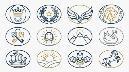 Modern Minimalist Line Art Icons Set 12 Unique Symbols in Gold and Black Outline Designs with high quality professional line art symbols for modern creative design and digital branding projects © Januk