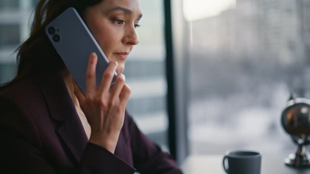Businesswoman finger using touchpad laptop searching internet in office closeup