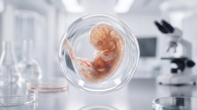 Human embryo in petri dish laboratory setting