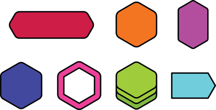 Hexagon Geometric Shape Label Banner Button Badge Creative Graphic Design Icon Set Vector
