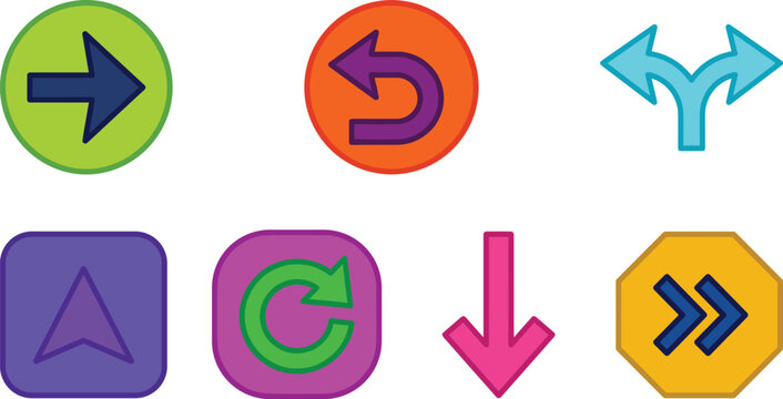 Arrow Navigation Pointer Web Interface Wayfinding Direction Geometric Button Icon Set Vector Design