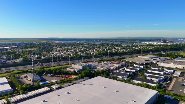 Aerial video West Carteret New Jersey industrial buildings by I95