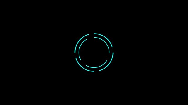 Mint colored futuristic HUD loading circle interface on black background with alpha channel. HUD loading circle 0 to 100 % count motion graphic animation.
