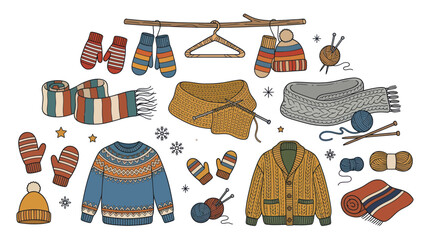 Colorful knitted winter clothing set. © Berang