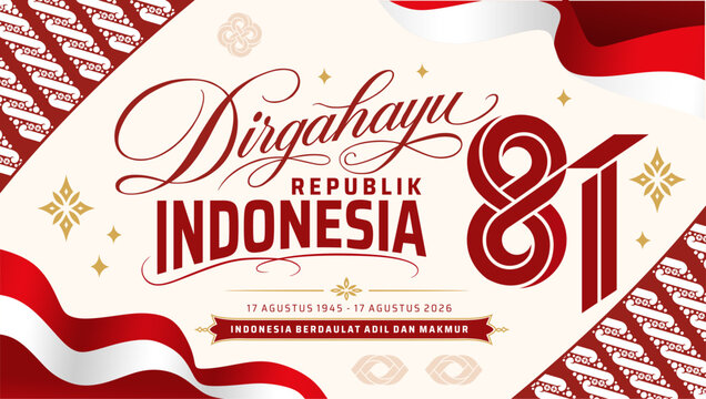 Happy 81st Anniversary of The Republic of Indonesia  2026  Banner Template.  Translation: 81st Indonesian Independence Day
