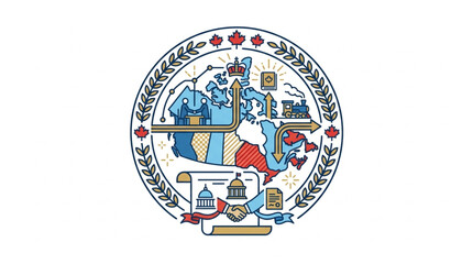 Canadian Coat of Arms Emblem with Maple Leaf and Crown. © Cuwil