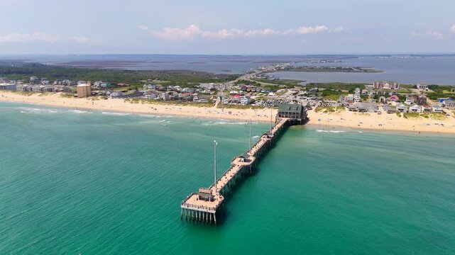 Fishing pier Nags Head NC USA 2026 aerial stock video